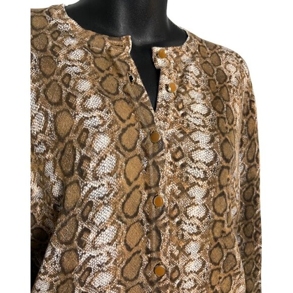 Ava Paige Tan Snakeskin Animal Print Knit Cardigan Sweater Size Small - Picture 5 of 9